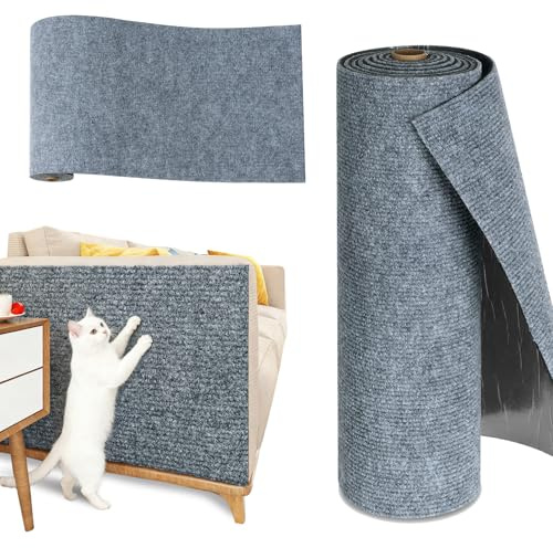 Livelynine Katzen Kratzmatte Zum Kleben Hellgrau Kratzmatte Katze Wand Grau 40CMx4M Kratzteppich Katze Selbstklebend Boden Möbel Kratzschutz Sofa Hellgrau Kratzfläche Kratzrollen Türen Couch