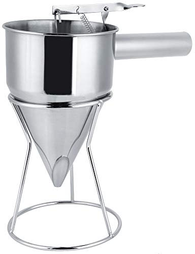 Entonnoir a Piston Inox,Avec entonnoir doseur,avec Support pour Crêpes et Desserts,Entonnoir Conique,Conception de Trou de Fuite de 8 mm Convient pour la Confection de Pâtisseries