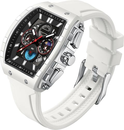 findtime Reloj de pulsera analógico para hombre, rectangular, deportivo, militar, cuarzo, cronógrafo, impermeable, con calendario luminoso, pantalla curvada
