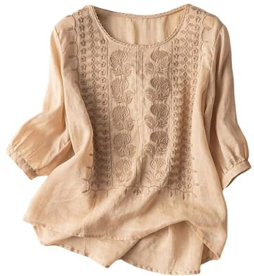 Uwdiohq Camisetas Manga Corta con Botones Lino Y Algodon para Mujer, Informal, Estilo Bohemio,Primavera Verano Suelto Blusas Camisas Original Fiesta Tops T-Shirt tee Camiseta Ligero Cuello En V