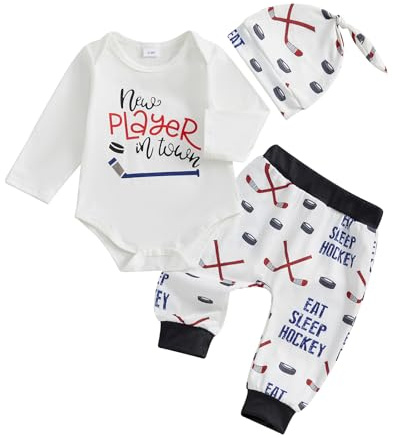 Ma première saison de hockey pour bébé garçon Tenues nouveau joueur en ville body pantalon de jogging de hockey sur glace chapeau mignon 3 pièces nouveau-né vêtements d'automne bienvenue maison 3 6 12