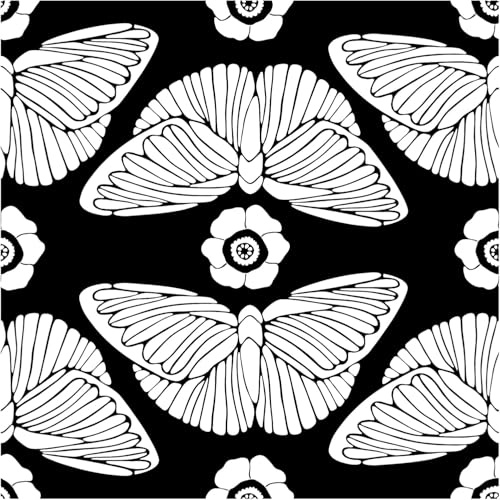 ICYEHAO Papier Peint Noir et Blanc,44 x 1000cm Papier Peint Adhesif Papillon Fleurs Baroque Papier Peint Adhesif pour Meuble,Chambre,Salon,Salle de Bain,Toilette