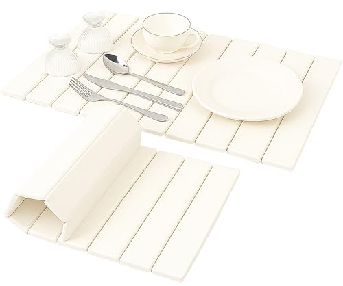 FLIRTARE Grand tapis de séchage en pierre pour cuisine – 60 x 40 cm – Tapis de séchage à vaisselle en diatomite pour évier réutilisable, pliable, antidérapant pour comptoir, égouttoir à vaisselle et