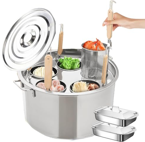 Pentole per pasta commerciali, pentole in acciaio inox, pentole per la cottura della pasta con 5 cestelli scolapasta, macchina per cucinare gli spaghetti da cucina per mense e ristoranti, con 2