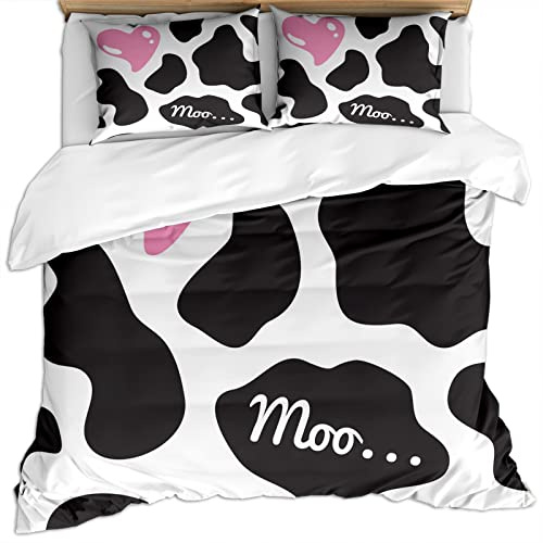 SVTUSR Set Copripiumino Matrimoniale Con Federa, Set Di Biancheria Da Letto In Microfibra Per Bambini/Adulti 200X200 Cm, Motivo Nero Bianco Rosa Carino Amore Cuore Stampati In 3D, Con Cerniera, Ult