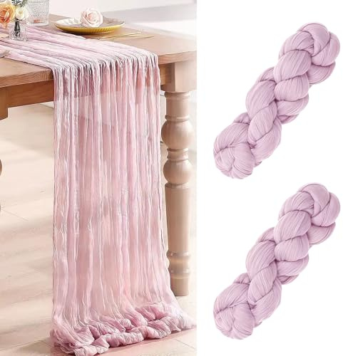 Käsetuch Tischläufer, 2 Stück Seihtuch Tischläufer, 90x300cm | Musselin Tischläufer für Hochzeit Dekoration Geburtstagsparty(Rosa)