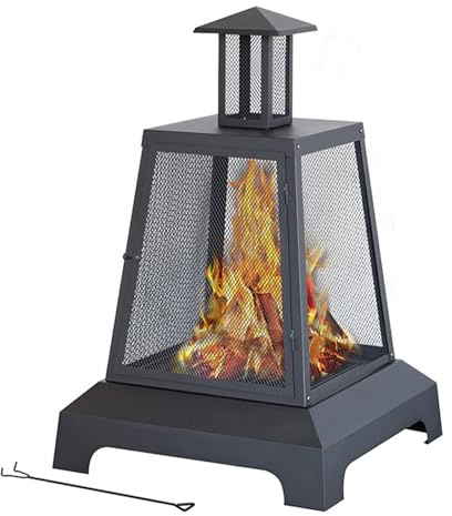 Feuerstelle aus Gusseisen für den Außenbereich | Terrassenofen | Holzofen mit Netzumrandung für Garten und Terrasse