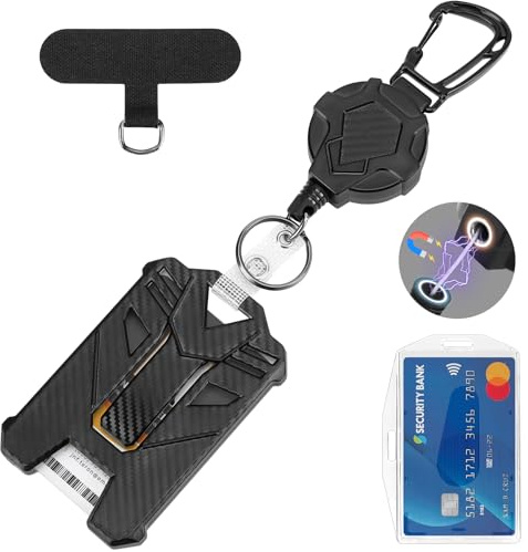 Magnetischer Ausweishalter ausziehbar, 2x universelle Ausweishüllen mit Band, robuster einziehbarer Schlüsselanhänger Stahlseil, Schlüsselbund, Kartenhalter, Dienstausweis Hülle