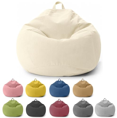 Chingcoo Puff för barn och vuxna, endast överdrag (utan fyllning), sällskapsstol för sovrum, kontor, vardagsrum, terrass (beige)