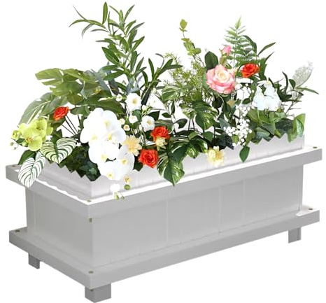 Baodiale Grande jardinière en résine Jardinière rectangulaire Blanche pour Fleurs, Herbes, légumes, Plantes, Petits arbustes - extérieur/intérieur en Option avec Trous de Drainage