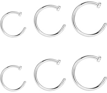 JIPUKE 6Pcs 20G 316L Stainless Steel Nose Ring C-Shape Fake Piercing Body Jewellery for Women Nose, lip, Septum, Cartilage 6mm-10mm