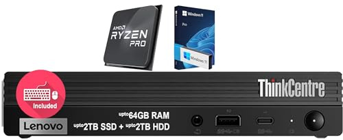 Lenovo ThinkCentre Mini PC, Ultra-Fast AMD Ryzen 5 PRO Processor, 32GB RAM, 2TB SSD & 2TB HDD, Wi-Fi 6, Bluetooth5, USB-C, HDMI, Display Port, RJ-45, Windows 11 Pro – Small Desktop for Work & Play