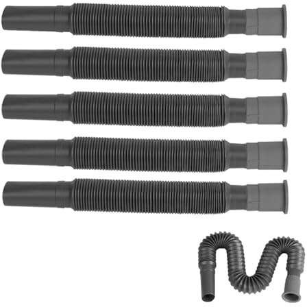 5PCS Flexible Waste Water Pipe System for Caravan, Motorhome & Campervan – Extendable Drain Hose Kit for Sink, Bathroom, Shower, Grey Water Drainage, Plumbing Connector Pipes – Grey