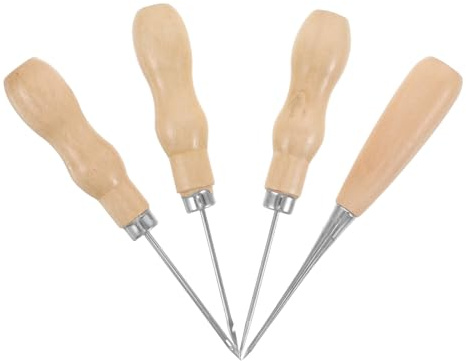 HOMSFOU 4pezzi Punteruolo da Cucito in Legno Doppia Zucca Strumento per Punzonatura di Pelle e Tessuti per Lavori Artigianali Rilegatura di Libri e Creazione di Oggetti in Pelle