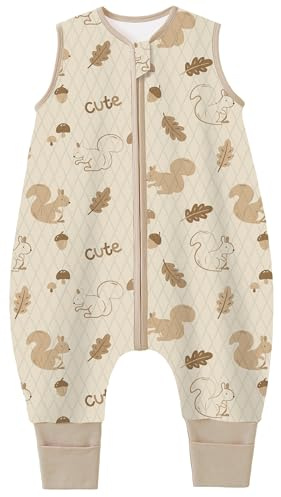 Chilsuessy Baby Ganzjahres Schlafsack mit Füßen 1.5 Tog Kleinkind Schlafsack mit Beinen Baumwolle, 1.5 Tog/Eichhörnchen Wald, 70cm/Baby Höhe 80-90cm