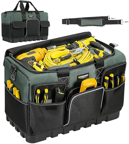 WINHUNT Wide Mouth Tool Bag, Heavy Duty Tool Bags with Waterproof Tough Bottom, Tool Storage Organiser Electrician, Grey, 20 Inch