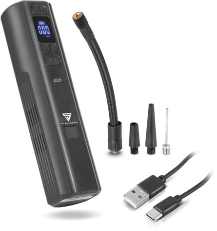 STAHLWERK Akku-Kompressor HF-800 ST, Fahrradpumpe & Reifenkompressor | Luftpumpe mit 4.000 mAh Lithium-Akku, 80 W, max. 4,2 bar, Digitaldisplay mit psi/bar/kg/cm² & LED-Arbeitslicht