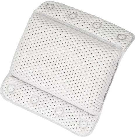 M.J COMFY-LIFE Bathtub Pillow Spa Bath Pillow Soft Cushioned Spa Headrest with 8 Non-Slip Suction Cups, Waterproof PVC & Air Quilted Mesh, Support Neck & Back for Relaxing Bath White