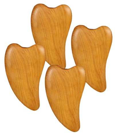 Luxshiny 4 Stück Gua Sha Massage aus Natürlichem Holz mit Runden Schabern für Gesichtspflege und Reisen gegen Feine Linien und Falten