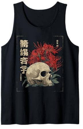 Rosso Ragno Giglio Fiore Cranio Scheletro Anime Giapponese Canotta