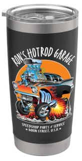 Ron's Hotrod Garage - Coche clásico con diseño de Ron Vaso térmico de acero inoxidable de doble pared
