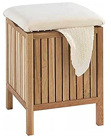 WENKO Hocker Norway mit Wäschesammler - Wohnhocker, massives Holz, Walnussholz, 39 x 52 x 39 cm, Walnuss, 18614100, 52 x 39 x 39 cm