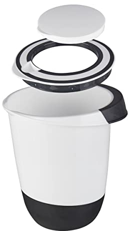 Bol para mezclar con tapa, 1,5 litros, apertura para agitación, base antisalpicaduras, recipiente de 1,5 L, color blanco y negro