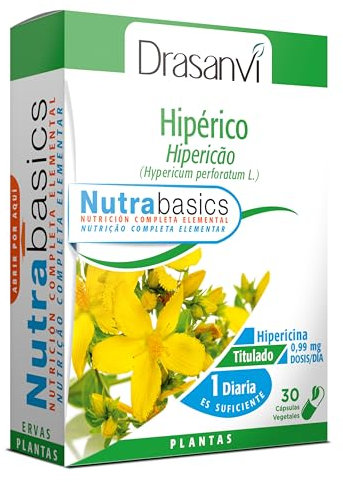 DRASANVI NUTRABASICS HIPÉRICO - Ayuda a mantener un estado de ánimo positivo - Usado en forma de extracto seco - VEGANO - SIN GLUTEN - 30 cápsulas vegetales
