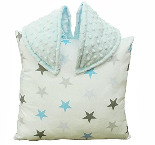Baby kaninöronkudde 40 x 40 cm babytäcke babykudde. Dekorativ kudde. Perfekt som present !! Rolig kudde barnkudde (1 kudde, blå)