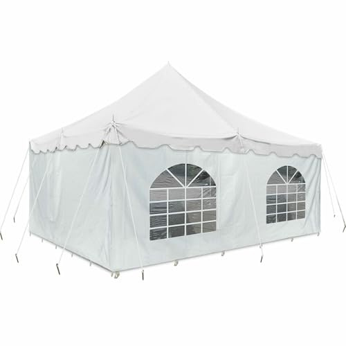 Party Tents Direct 20 x 20 Weekender Pole Tent with Sidewalls, Heavy Duty Waterproof PVC White Canopy, Easy Up Outdoor Event Pavilion Gazebo for Weddings, Parties, Graduations, and Banquets