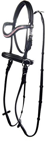 HKM 9209 Gebisslose Trense Funny Horses - Spielzeugtrense Holzpferde Schwarz/Pink, Shetty