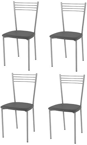 Tommychairs - Set 4 sedie modello Elena per cucina bar e sala da pranzo, struttura in acciaio verniciato color alluminio e seduta imbottita e rivestita in pelle artificiale colore grigio scuro
