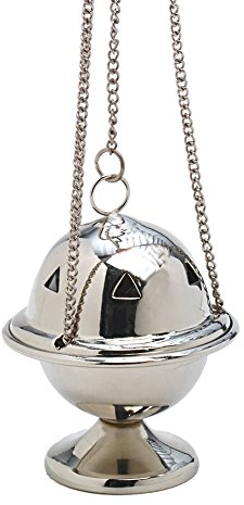 NKlaus Weihrauchschwenker & Weihrauchfass aus Messing Silber – Räuchergefäß mit Kette 33cm – Traditioneller Weihrauchhalter 8 x 6,5 cm für Zuhause & Kirche – Handgefertigt & Elegant 7529