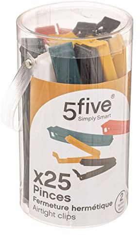 Frasco de 25 pinzas herméticas.