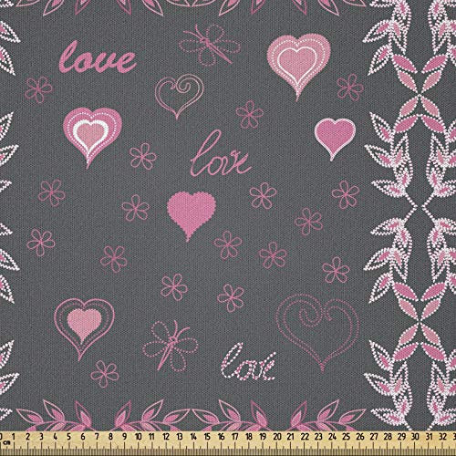 ABAKUHAUS Rosa und Grau Stoff als Meterware, Liebe Frühlingsflora, Microfaser Stoff für Dekoratives Basteln, 1M (230x100cm), Anthrazit grau Rosa