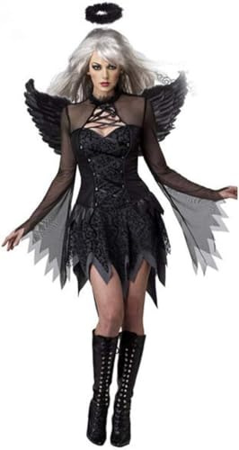 Ulalaza Disfraces de Mujer de Halloween Black Bat Fallen Angel Devil Vampire Witch Dress Accesorios de Cosplay para Adultos