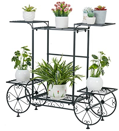 unho Metal Plant Stand, 6 Tiered Plant Stand Ladder Shelf Indoor Outdoor Plant Shelf Garden Cart Stand Plant Pot Stand for Home Garden Patio 66 x 22 x 102cm