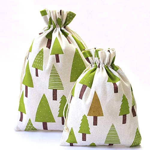 HERZWILD 20x30cm säckchen 12pcs baumwollsäckchen mit Weihnachtsbaum Motive geschenksäckchen (20x30 cm)