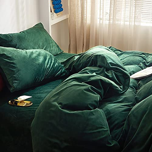 Omela Winter Bettwäsche 140x200cm Warm Fleece Plüsch Bettbezug Dunkelgrün | Oeko-TEX zertifizierte, mit Kissenbezug 70x90 cm, Cashmere Touch, Flauschig, Winterbettwäsche Set, Reißverschluss