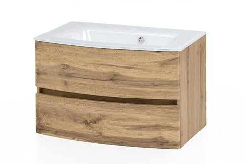 Waschtisch Kornel 80 cm mit Waschbecken weiß – Eiche
