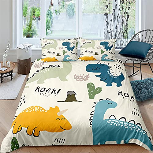 GYDGS Copripiumino Singolo Bambini dinosauri, bianchi, Set di Biancheria da Letto, Copripiumino 135x200 in Microfibra con Chiusura Lampo e 1 Federe 50x80 cm