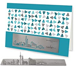 Skulpo Edelstahl Pop Up Grußkarte - Skyline Hamburg - Geschenk Hamburg Souvenir Hamburg Deko
