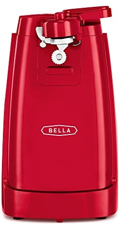 BELLA - Abrelatas eléctrico y sacapuntas de cuchillos, multifuncional con palanca de corte extraíble y almacenamiento de cables, hoja de acero inoxidable, rojo