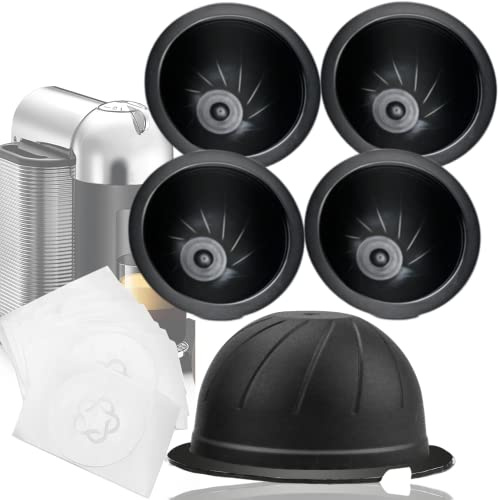 LUKELI 5 Pcs Vertuo Reusable Capsule Vertuo Pods Refillable Coffee Capsules for VertuoLine Refill Pod Fits for Nespresso Vertuo with 10 Pcs Disposable Aluminum Foils (230ML)