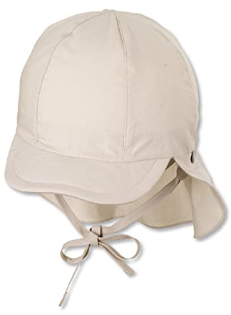 Sterntaler Schirmmütze Nacken - Unisex Baby- und Kinder Mütze mit Nackenschutz und einsteckbaren Ohrenklappen - UV-Schutz 50+ Sommermütze zum Binden - Popeline (Bio) Kopfbedeckung - beige, Größe 53