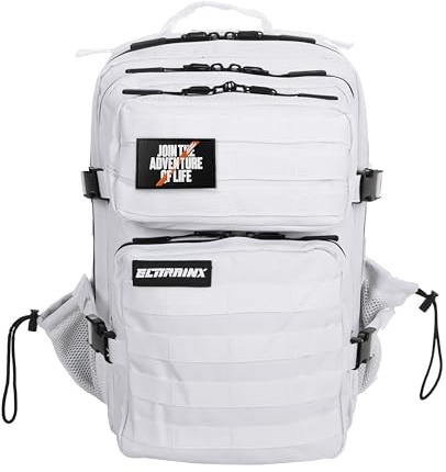 ELITRAINX Zaino tattico militare impermeabile da 25 litri per sport, cabina di aereo, palestra, attività all'aperto, cross training (bianco)