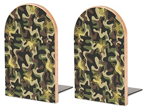 Camouflage militare e stelle trasparenti Texture fermalibri in legno Portalibri antiscivolo Reggilibri di grandi dimensioni Organizzatore per mensole da scrivania per ufficio a casa