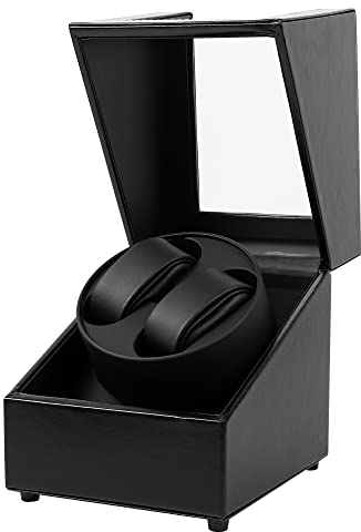 Kalawen Uhrenbeweger 2 Uhren Automatik Uhrenbeweger Box für Automatikuhren USB Ladekabel Watch Winder PU Leder Uhrengehäuse mit leisem Motor Schwarz und Weiß