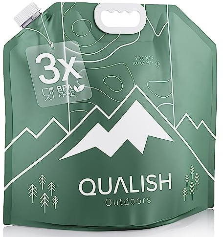 QUALISH® Wasserkanister Faltbar - BPA frei & Lebensmittelecht - Praktisches 3er Set - 10L - Mit integrierter Aluminiumschicht - Faltbarer Wasserkanister Camping Trinkwasserkanister Wasserbehälter