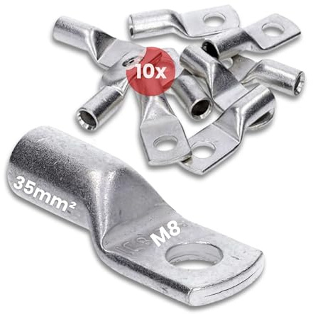 Kalitec 10x Rohrkabelschuhe 35mm² M8 - Kupfer Ringkabelschuhe Verzinkt | Hochreine Presskabelschuhe ohne Sichtloch für Auto, Solar & Elektro - galvanisch verzinnte Kupfer-Kabelquetschverbinder